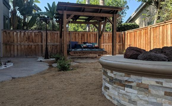 Wood Pergola with Hanging Daybed Sothern California